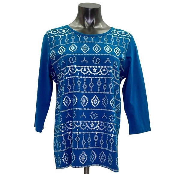 CORAL Bay Blue Metallic Graphic Long Sleeve Top - Picture 1 of 11